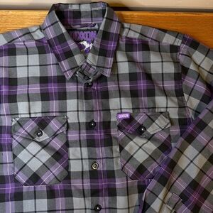Dixxon Flannel Men's Large Shirt Amethyst Purple Gray Plaid Checkered Outdoors
